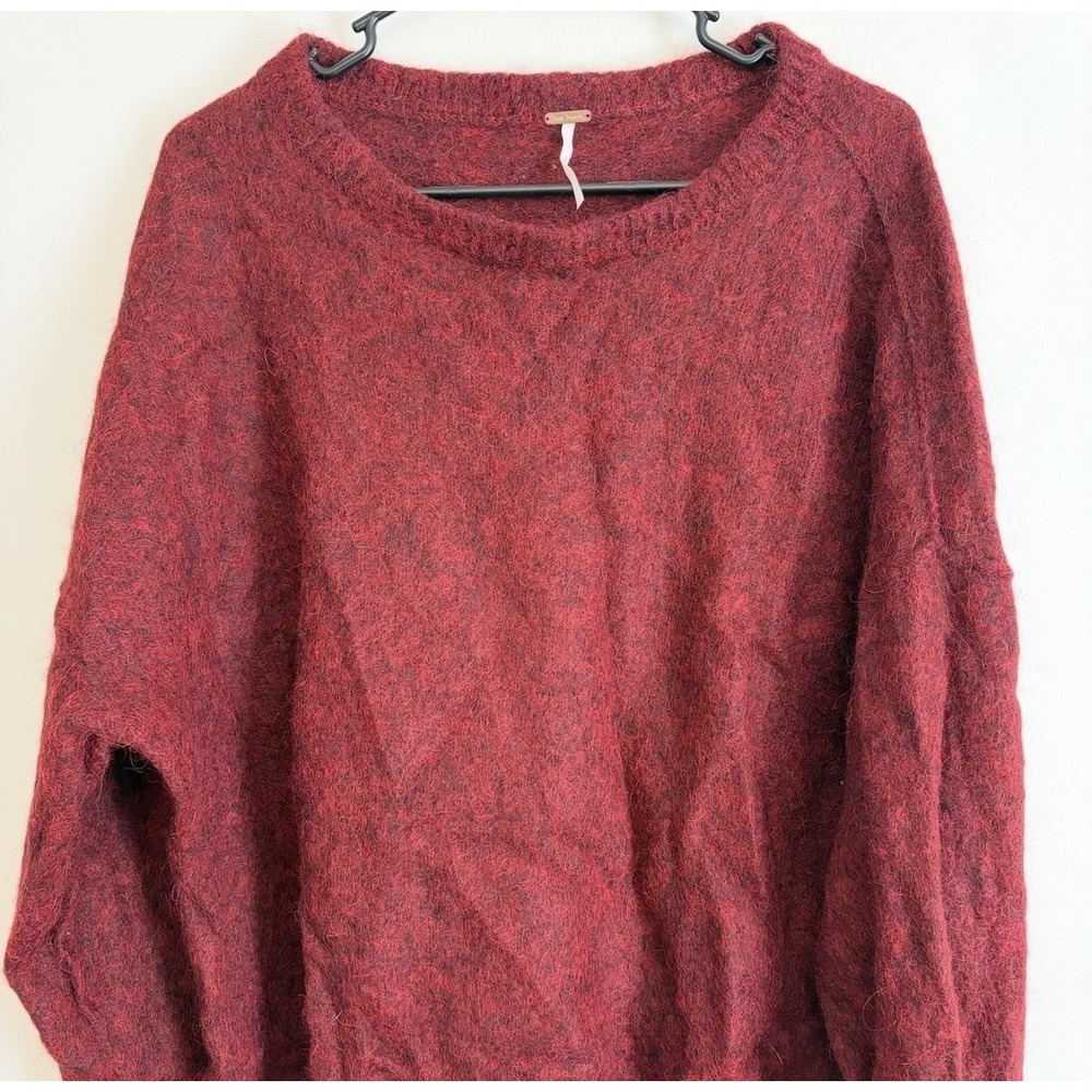 Free People Breakaway Fluffy Sweater Medium Long Sleeve Oversized Red Maroon